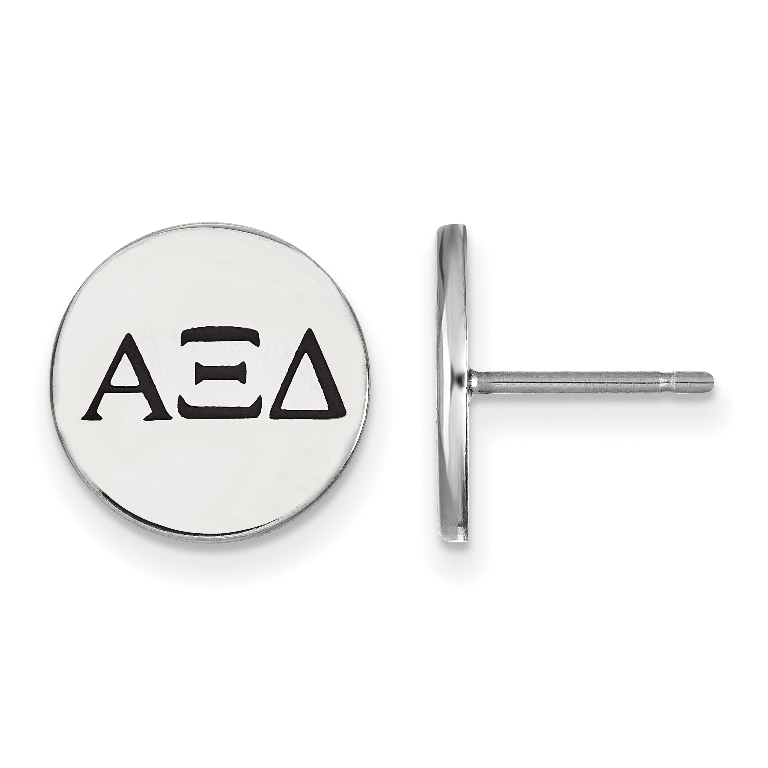 Sterling Rhodium-Plated Alpha Xi Delta Sorority Black Enamel Post Earrings